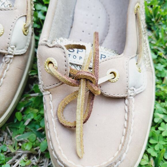 Women's Sperry Top Sider 9101759 Tan w/ Gold Sparke Boat Shoes - Size 6.5M - Picture 2 of 10